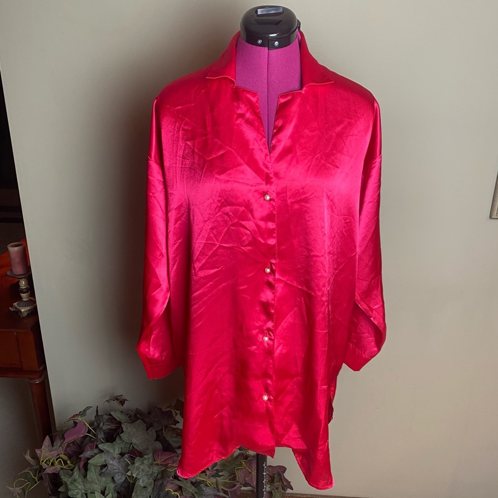 Vtg Victorias Secret Gold Label Pink Satin Pajamas Button Up Top Size S
